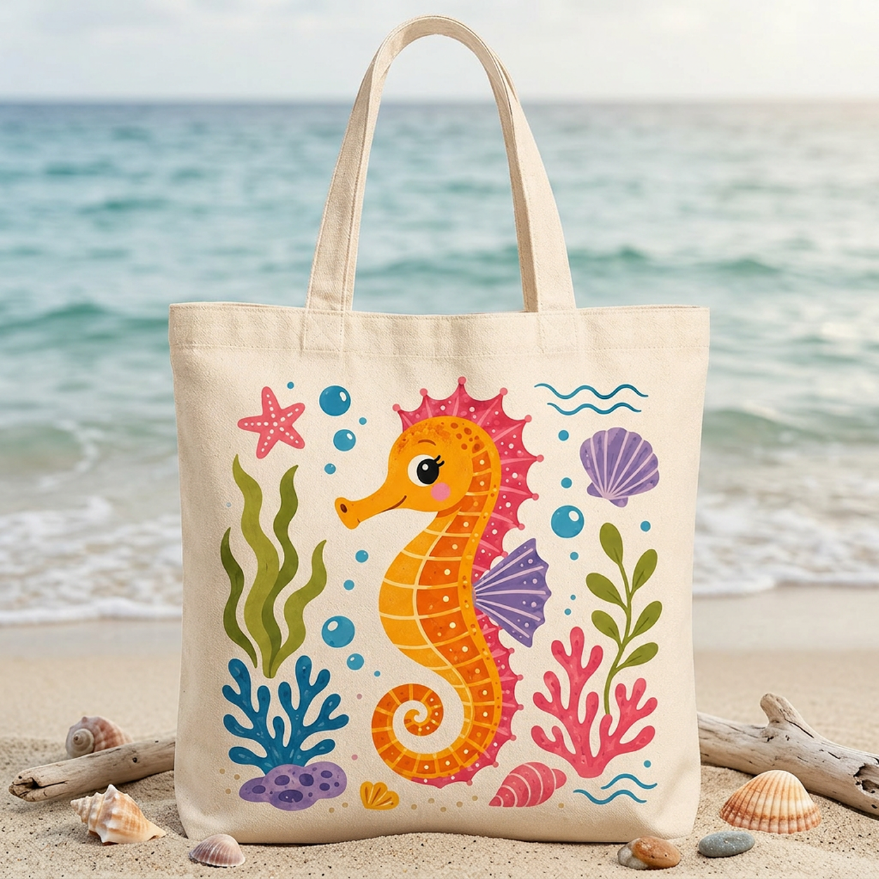 Coral Seahorse Tote