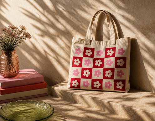 Red Daisy Tile Tote